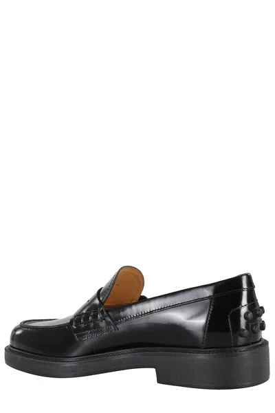 Tod's Mustard Gomma 20l Moccasins With Grommet-accented Heel In Black