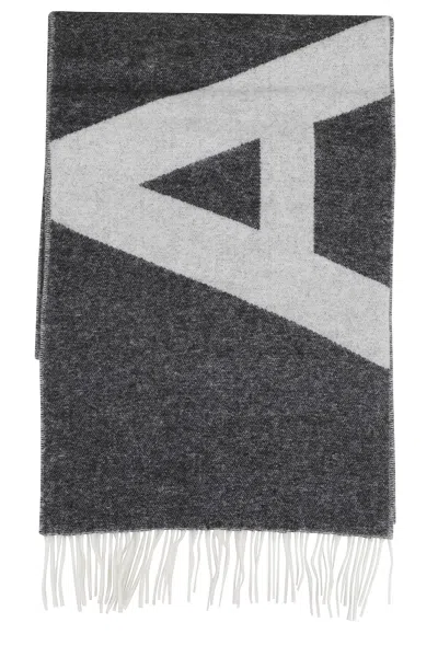Apc A.p.c. Geometric Design Wool Scarf With Logo And Fringed Edges In Gray