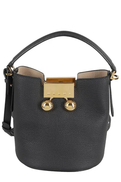 Marni Trunkaroo Leather Bucket Bag In Black
