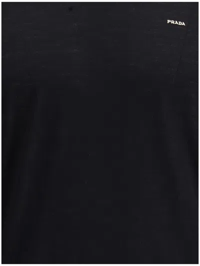 Prada Crew Neck Sweater In Combed Wool In Blue