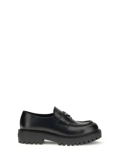 Prada Monolith Leather Loafers In Black