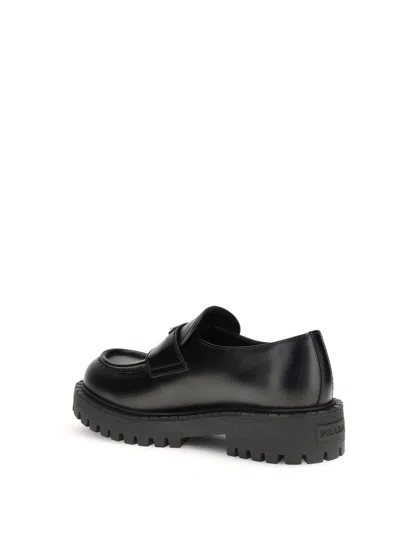 Prada Monolith Leather Loafers In Black