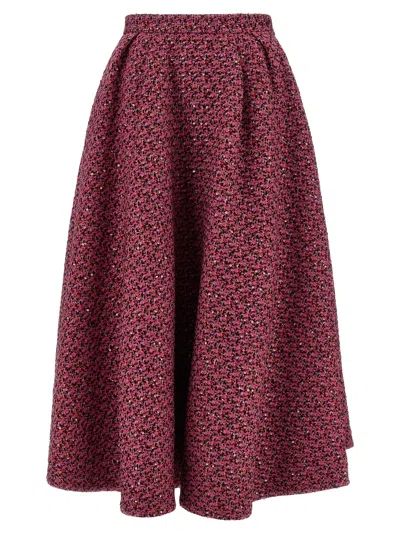 Alessandra Rich Tweed A-line High-waisted Midi Skirt In Purple
