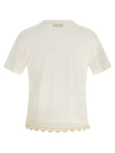 Magda Butrym Crew Neck Lace Trim Plain T-shirt In White