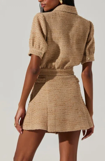 Astr The Label Bronwyn Pleated Tweed Miniskort In Brown