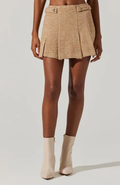 Astr The Label Bronwyn Pleated Tweed Miniskort In Brown