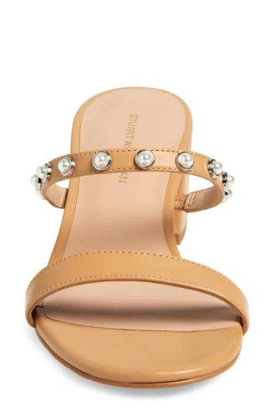 Stuart Weitzman Pearly Strap Block Slide 50 Sandal In Brown