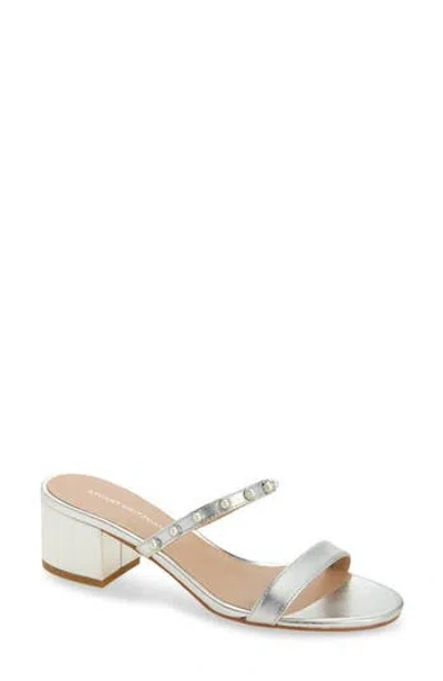 Stuart Weitzman Pearly Strap Block Slide 50 Sandal In Silver