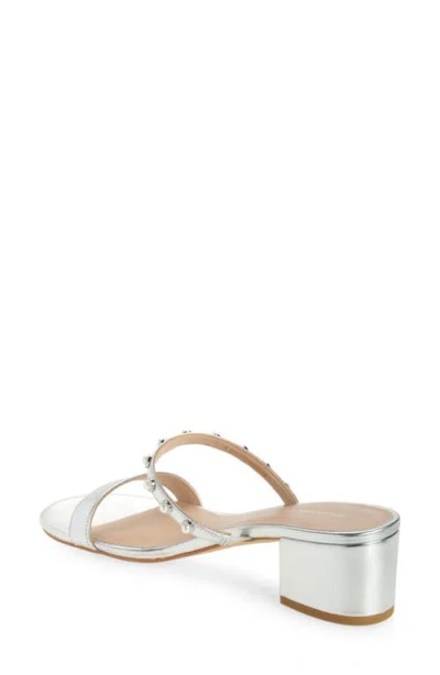Stuart Weitzman Pearly Strap Block Slide 50 Sandal In Silver