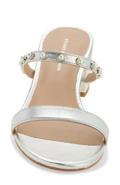 Stuart Weitzman Pearly Strap Block Slide 50 Sandal In Silver