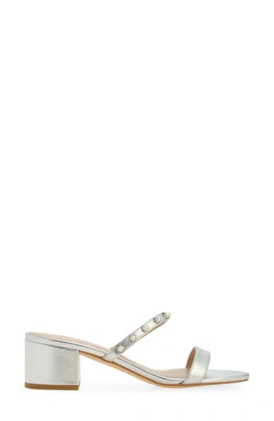 Stuart Weitzman Pearly Strap Block Slide 50 Sandal In Silver
