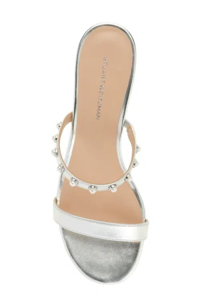 Stuart Weitzman Pearly Strap Block Slide 50 Sandal In Silver