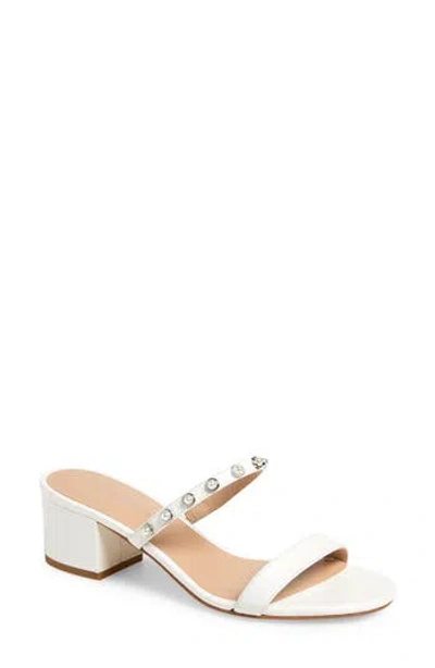 Stuart Weitzman Pearly Strap Block Slide 50 Sandal In White