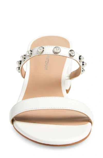 Stuart Weitzman Pearly Strap Block Slide 50 Sandal In White