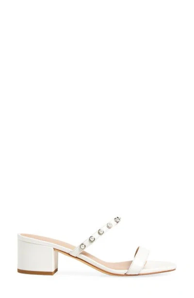 Stuart Weitzman Pearly Strap Block Slide 50 Sandal In White