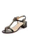 CHRISTIAN LOUBOUTIN KALEIDRA SPIKE T-STRAP RED SOLE SANDAL, VERSION BLACK