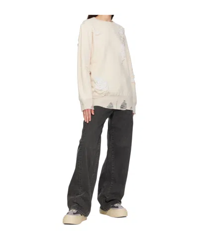 Mm6 Maison Margiela Mm6 By Maison Margiela Oversized Mesh Sweater With Worn Effect Details In White