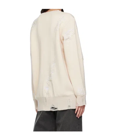 Mm6 Maison Margiela Mm6 By Maison Margiela Oversized Mesh Sweater With Worn Effect Details In White