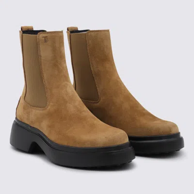 Tod's Camel Suede And Leather Boots In Multi
