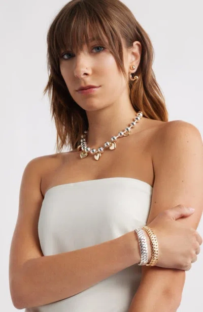 Open Edit Set Of 2 Cuban Link Stretch Bracelets In Gold