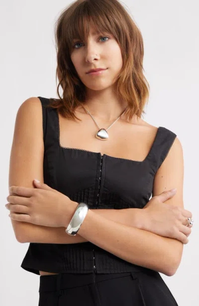 Open Edit Round Hinged Bangle In Metallic