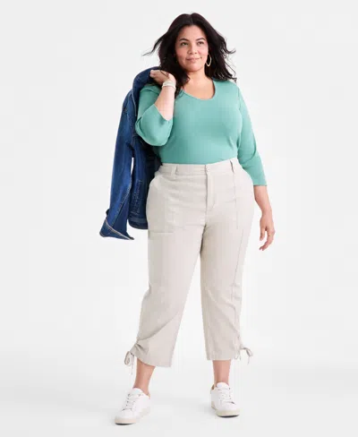 Style & Co Plus Size Tie-hem Cropped Utility Pants, Exclusively At Macy's In Green