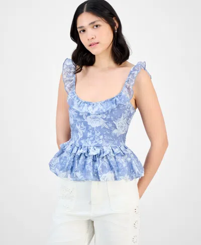 And Now This Petite Ruffle Peplum Top, Exclusively At Macy's In Blue