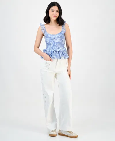 And Now This Petite Ruffle Peplum Top, Exclusively At Macy's In Blue