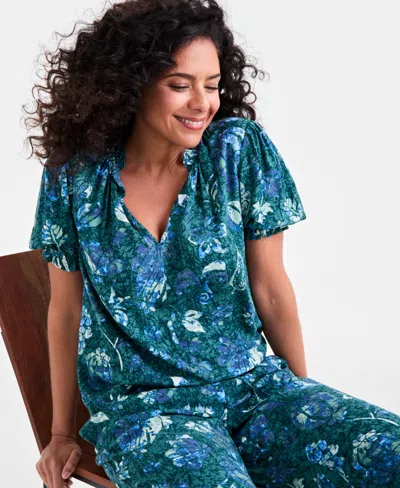 Style & Co Women's Printed Drawstring-waist Pull-on Pants, Macy's Exclusive In Green