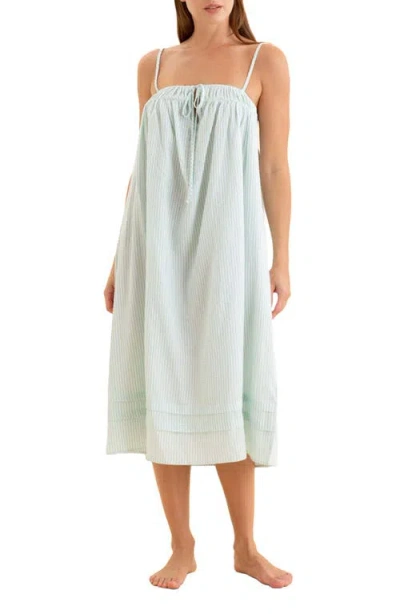 Papinelle Sabine Seersucker Stripe Cotton Blend Nightgown In Blue