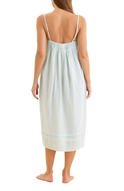 Papinelle Sabine Seersucker Stripe Cotton Blend Nightgown In Blue