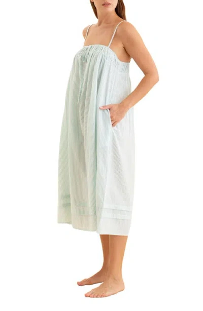 Papinelle Sabine Seersucker Stripe Cotton Blend Nightgown In Blue
