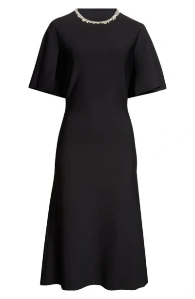 Alexander Mcqueen Mcqueen Crystal Embellished Split Sleeve Midi Dress In Black