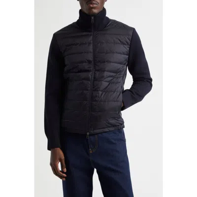 Moncler Wool Blend Tricot Down Jacket In Navy