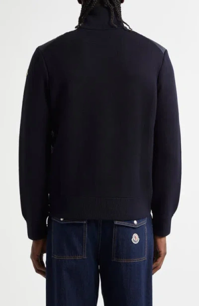 Moncler Wool Blend Tricot Down Jacket In Navy