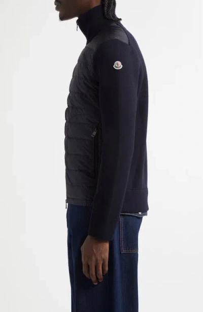 Moncler Wool Blend Tricot Down Jacket In Navy
