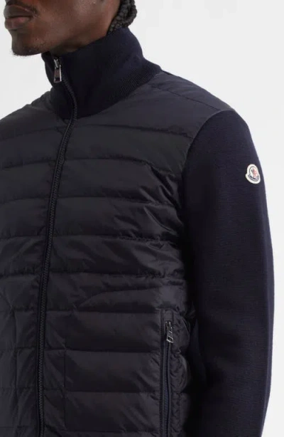 Moncler Wool Blend Tricot Down Jacket In Navy
