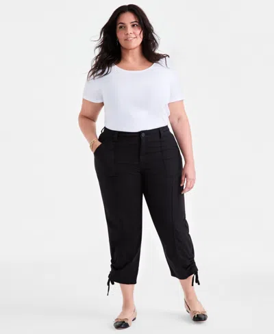 Style & Co Plus Size Tie-hem Cropped Utility Pants, Exclusively At Macy's In White