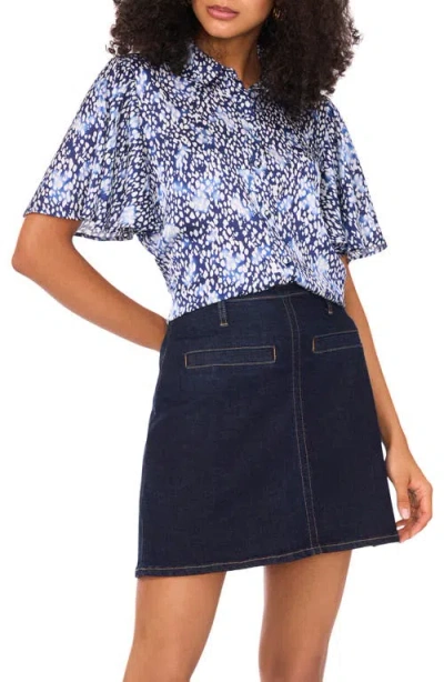 Vince Camuto Abstract Print Flutter Sleeve Button-up Shirt In Blue