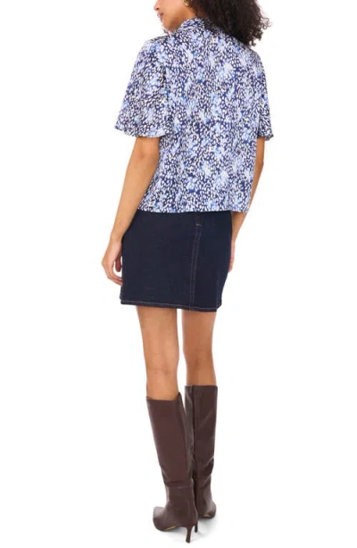 Vince Camuto Abstract Print Flutter Sleeve Button-up Shirt In Blue