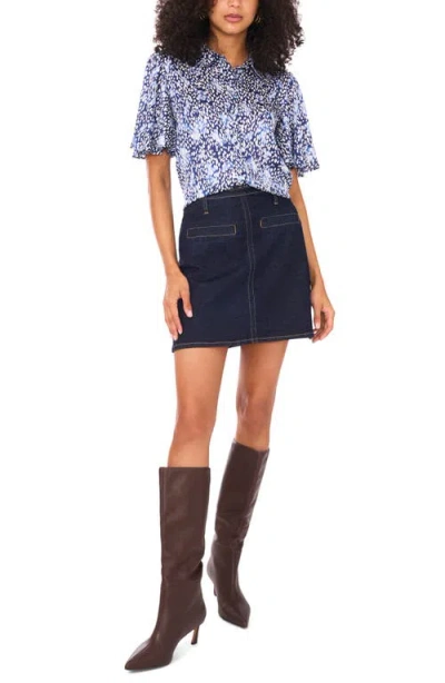 Vince Camuto Abstract Print Flutter Sleeve Button-up Shirt In Blue