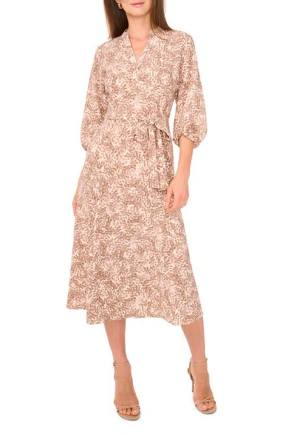 Vince Camuto V Neck Three Quarter Sleeve Midi Dress In Brown