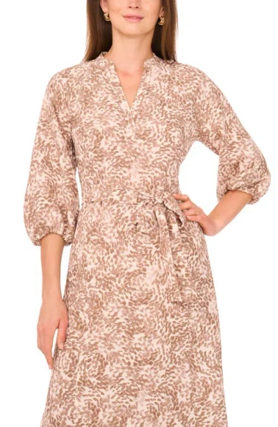 Vince Camuto V Neck Three Quarter Sleeve Midi Dress In Brown