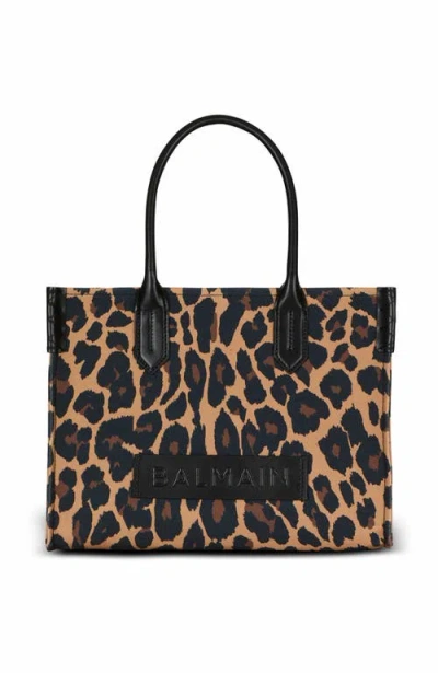Balmain B-army Shopper Shoulder Bag In Leopard-print Canvas In Brown