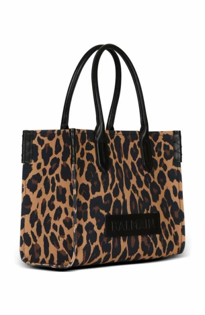 Balmain B-army Shopper Shoulder Bag In Leopard-print Canvas In Brown