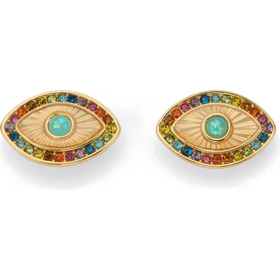 Kurt Geiger Signature Rainbow Crystal Evil Eye Stud Earrings In Metallic
