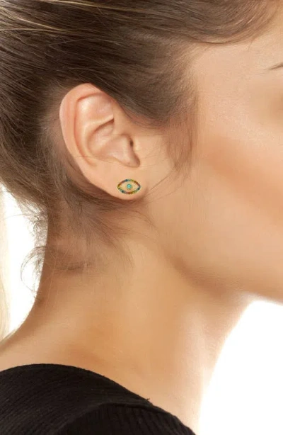 Kurt Geiger Signature Rainbow Crystal Evil Eye Stud Earrings In Metallic