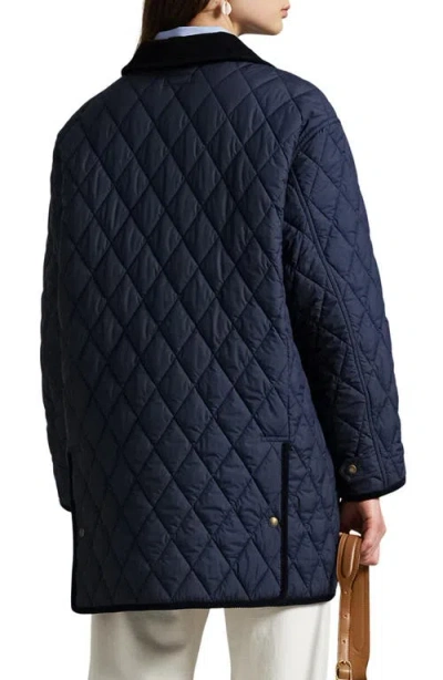 Polo Ralph Lauren Corduroy Collar Quilted Front Pockets Jacket In Blue