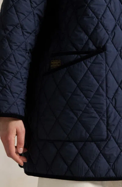 Polo Ralph Lauren Corduroy Collar Quilted Front Pockets Jacket In Blue