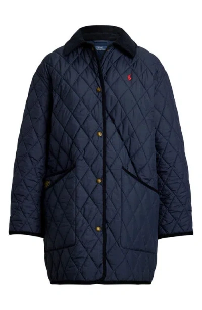 Polo Ralph Lauren Corduroy Collar Quilted Front Pockets Jacket In Blue